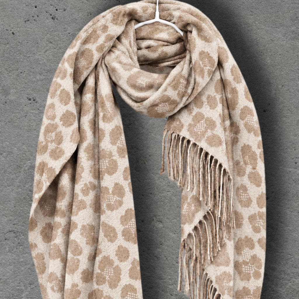 Beige Leopard Winter Scarf, Cream Animal Pattern Shawl, Neutral Soft Wrap, Cosy Women’s Cold Weather Accessory, Elegant Gift