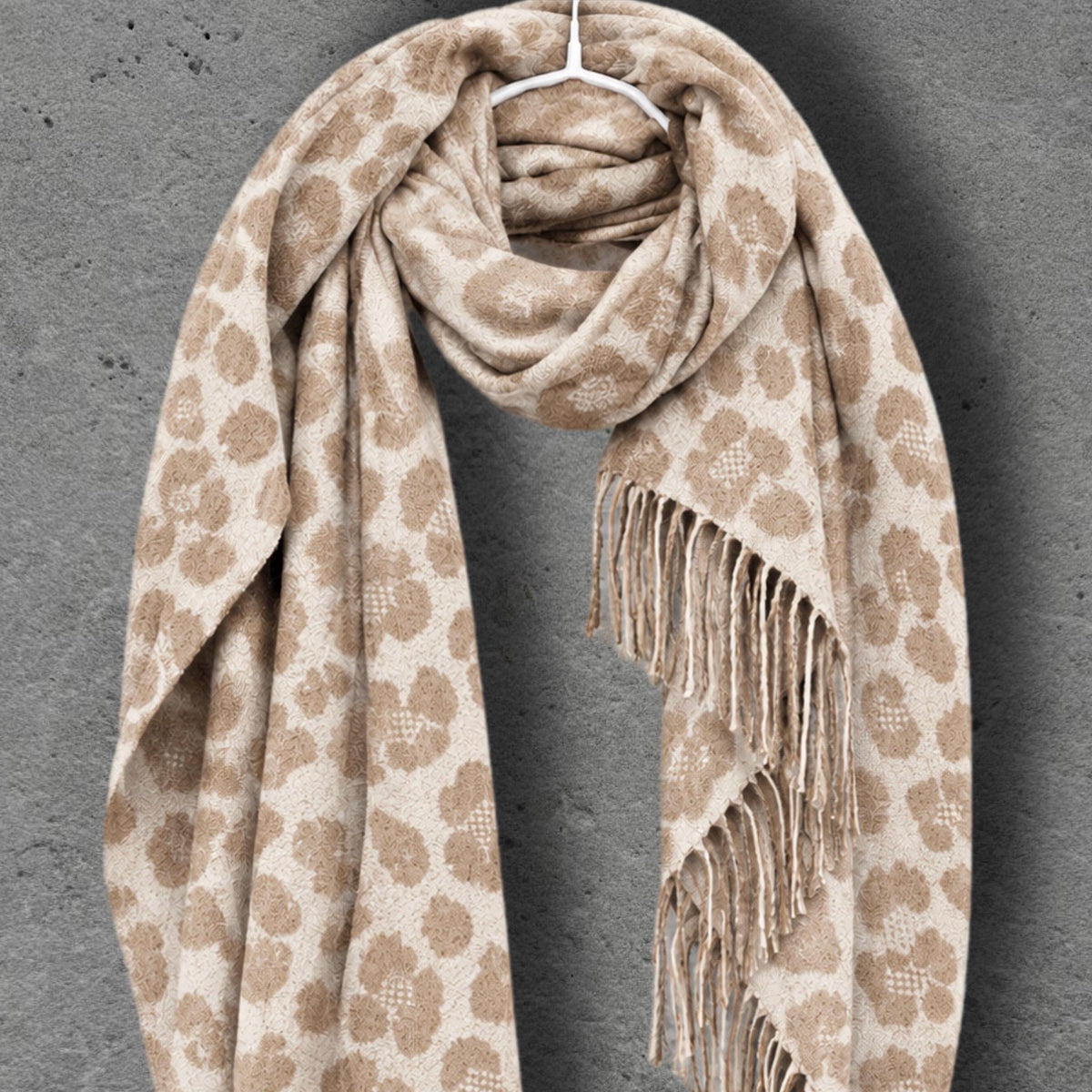 Beige Leopard Winter Scarf, Cream Animal Pattern Shawl, Neutral Soft Wrap, Cosy Women’s Cold Weather Accessory, Elegant Gift