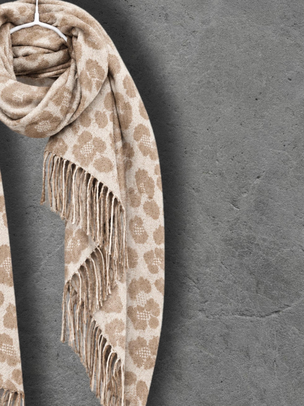 Beige Leopard Winter Scarf, Cream Animal Pattern Shawl, Neutral Soft Wrap, Cosy Women’s Cold Weather Accessory, Elegant Gift