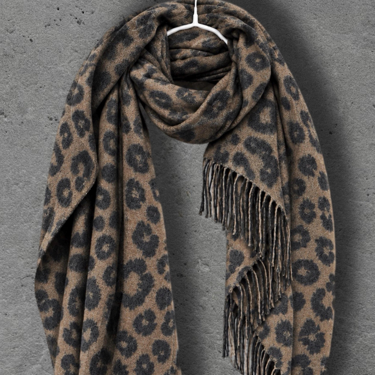 Camel Leopard Winter Scarf, Black Animal Print Neck Wrap, Bold Soft Shawl, Warm Bohemian Accessory, Stylish Women’s Gift
