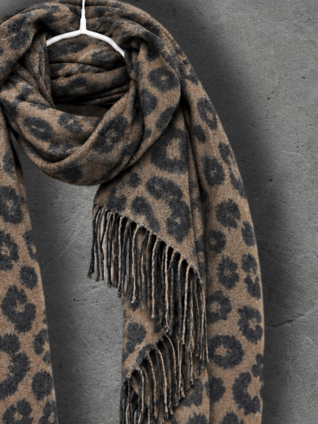 Camel Leopard Winter Scarf, Black Animal Print Neck Wrap, Bold Soft Shawl, Warm Bohemian Accessory, Stylish Women’s Gift
