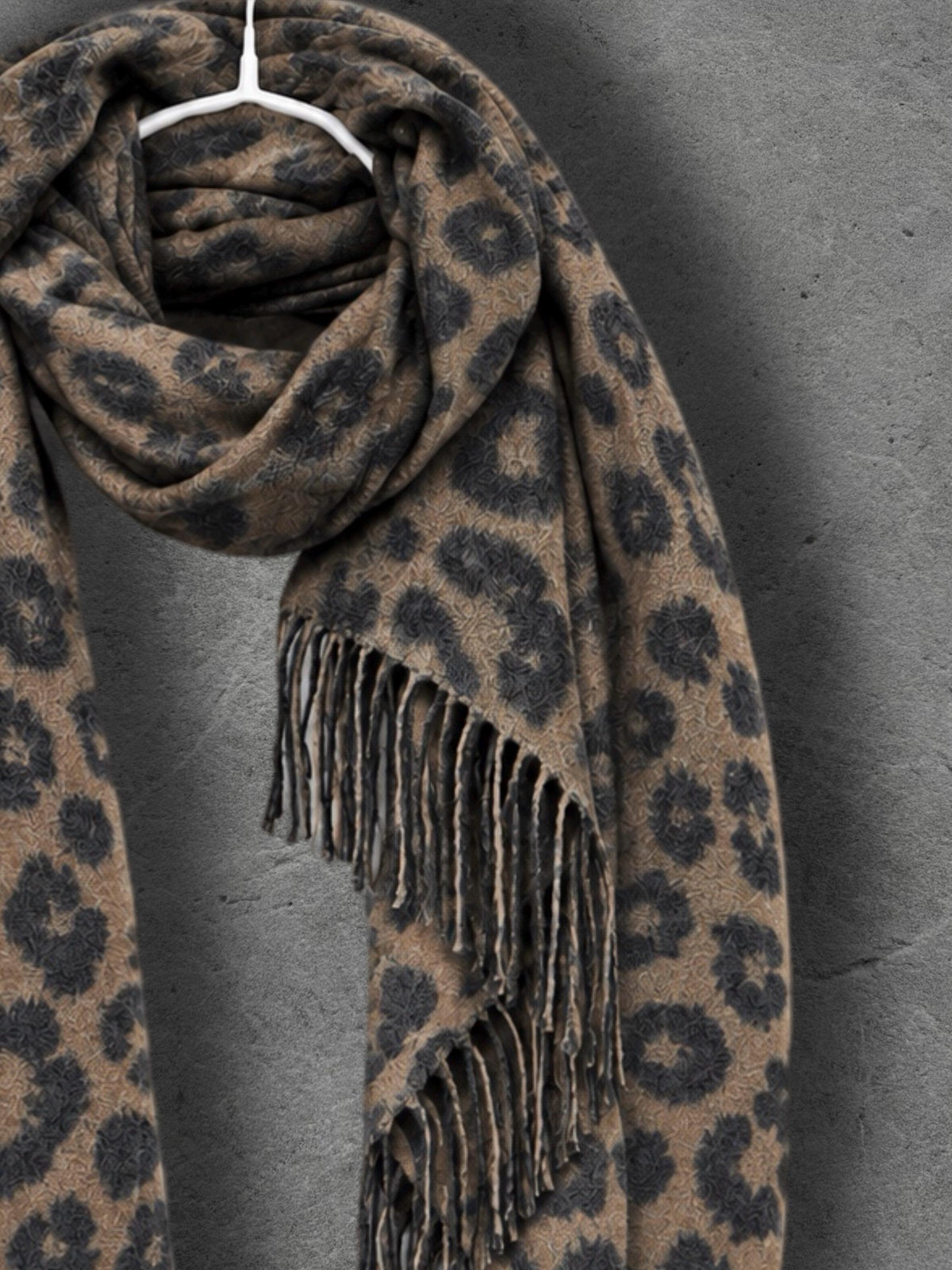 Camel Leopard Winter Scarf, Black Animal Print Neck Wrap, Bold Soft Shawl, Warm Bohemian Accessory, Stylish Women’s Gift