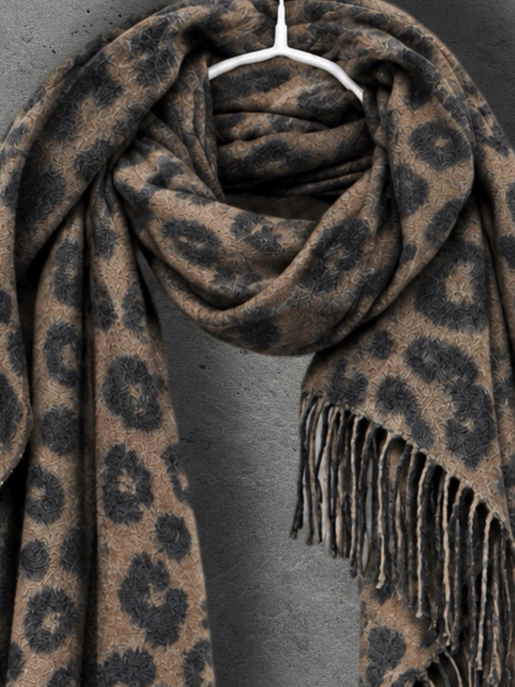 Camel Leopard Winter Scarf, Black Animal Print Neck Wrap, Bold Soft Shawl, Warm Bohemian Accessory, Stylish Women’s Gift