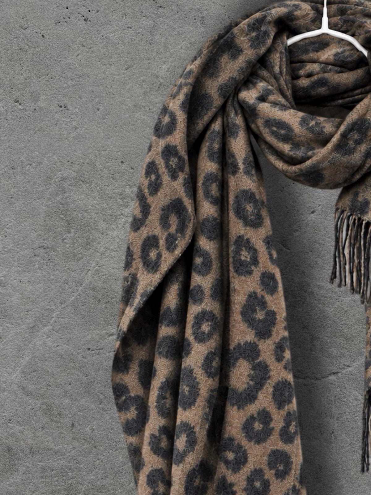 Camel Leopard Winter Scarf, Black Animal Print Neck Wrap, Bold Soft Shawl, Warm Bohemian Accessory, Stylish Women’s Gift