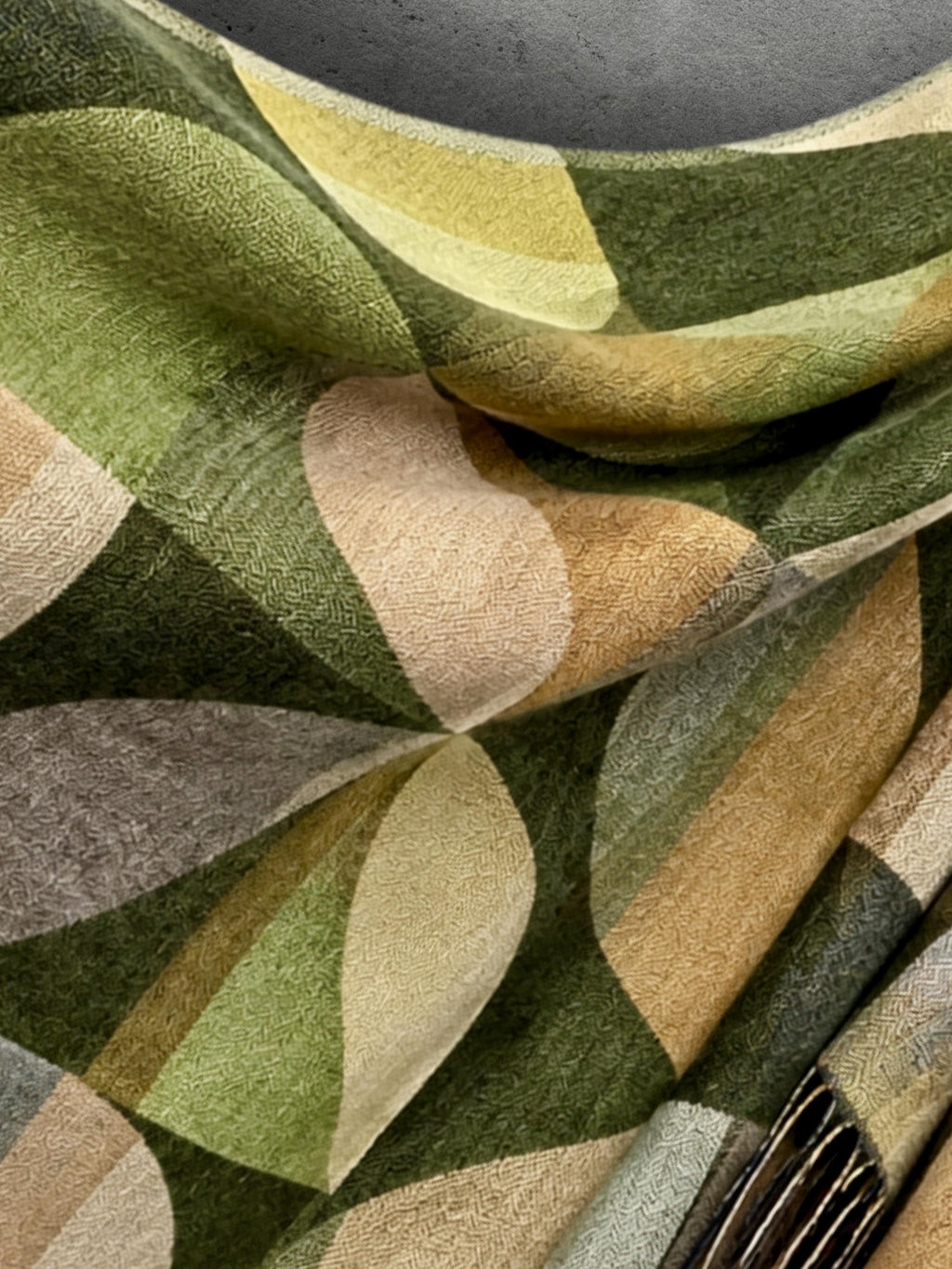 Olive Green Retro Geometric Winter Scarf, Mid Century Abstract Shapes Wrap, Moss Women Neckwear, Modern Colour Block Accessory