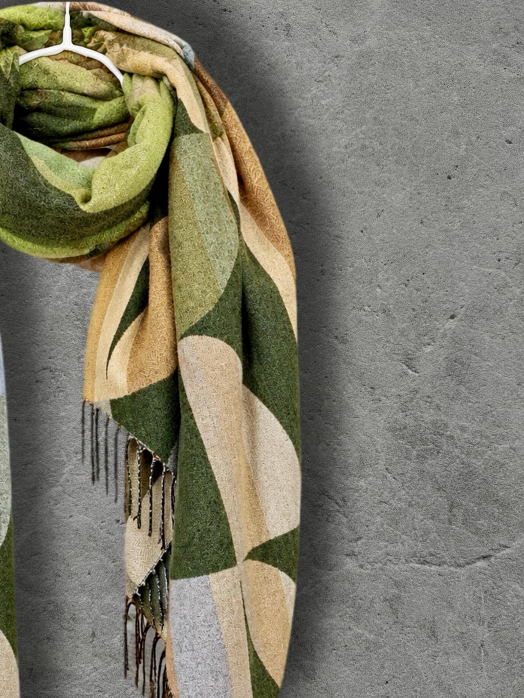 Olive Green Retro Geometric Winter Scarf, Mid Century Abstract Shapes Wrap, Moss Women Neckwear, Modern Colour Block Accessory