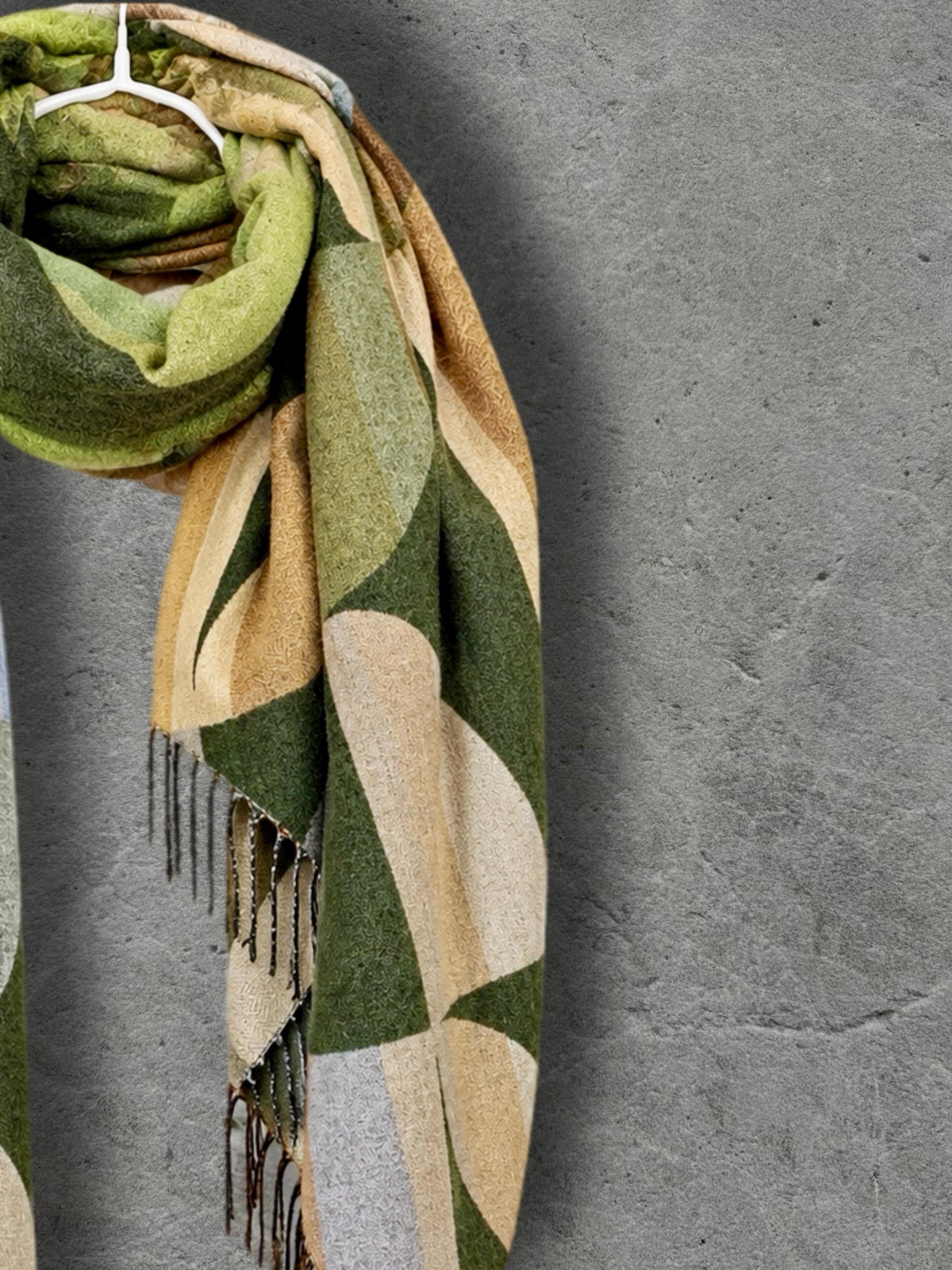 Olive Green Retro Geometric Winter Scarf, Mid Century Abstract Shapes Wrap, Moss Women Neckwear, Modern Colour Block Accessory