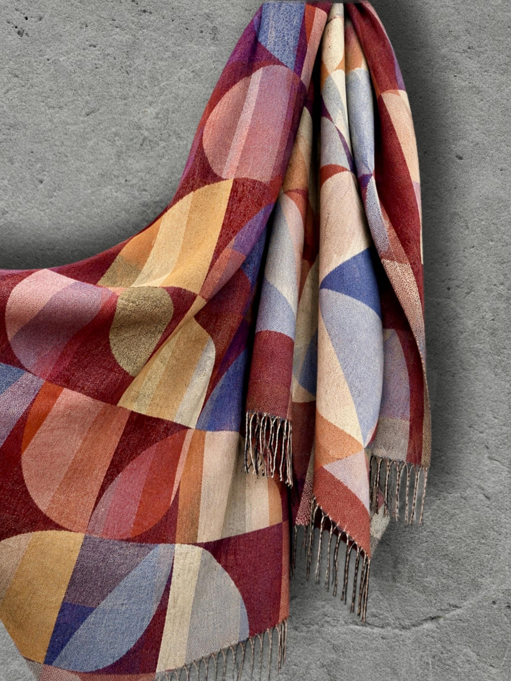 Burgundy Crimson Circular Pattern Winter Scarf, Artistic Winter Wrap, Ultra Soft Women Wrap, Cozy Gifts for Her