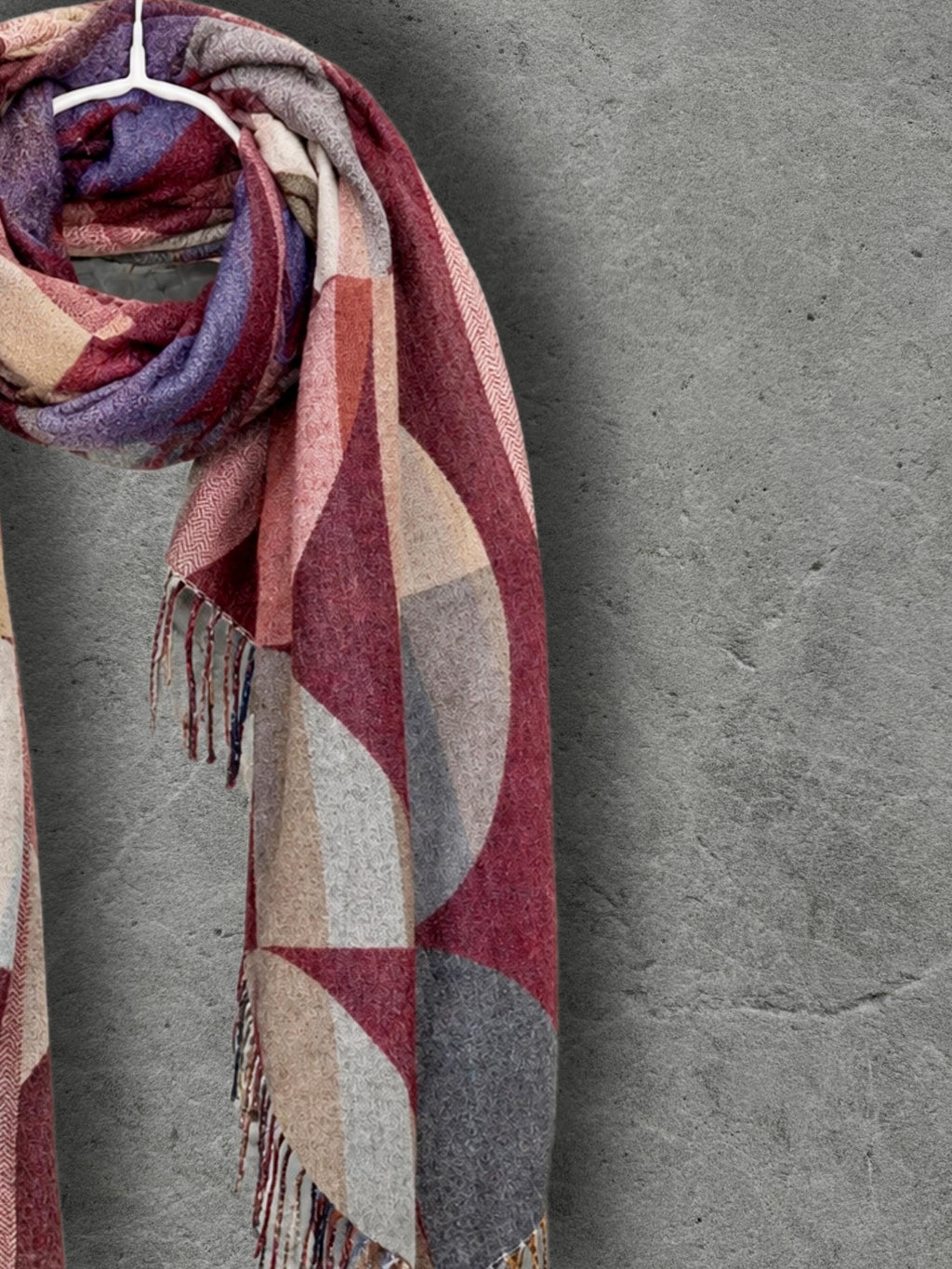 Burgundy Crimson Circular Pattern Winter Scarf, Artistic Winter Wrap, Ultra Soft Women Wrap, Cozy Gifts for Her