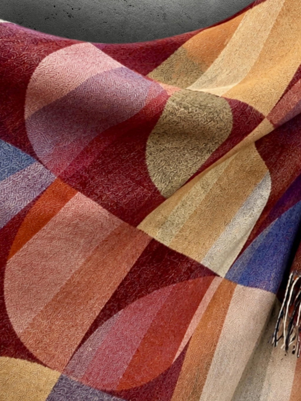 Burgundy Crimson Circular Pattern Winter Scarf, Artistic Winter Wrap, Ultra Soft Women Wrap, Cozy Gifts for Her