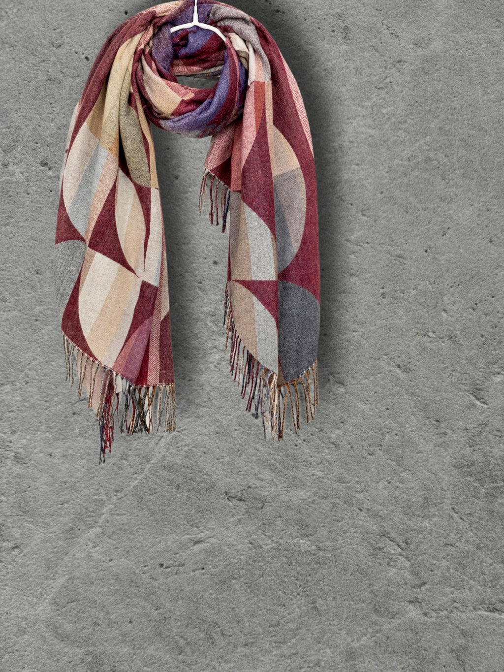 Burgundy Crimson Circular Pattern Winter Scarf, Artistic Winter Wrap, Ultra Soft Women Wrap, Cozy Gifts for Her