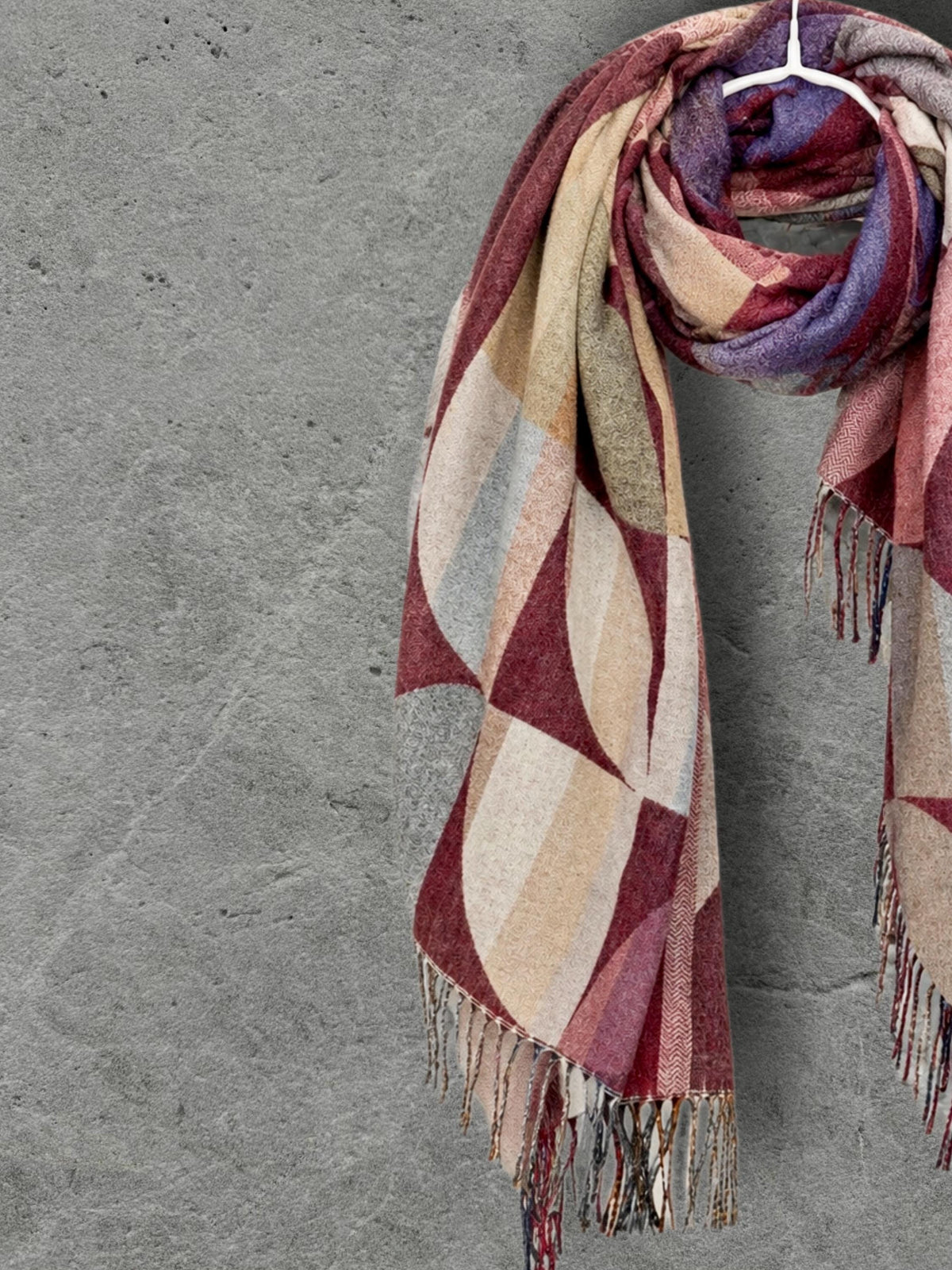 Burgundy Crimson Circular Pattern Winter Scarf, Artistic Winter Wrap, Ultra Soft Women Wrap, Cozy Gifts for Her