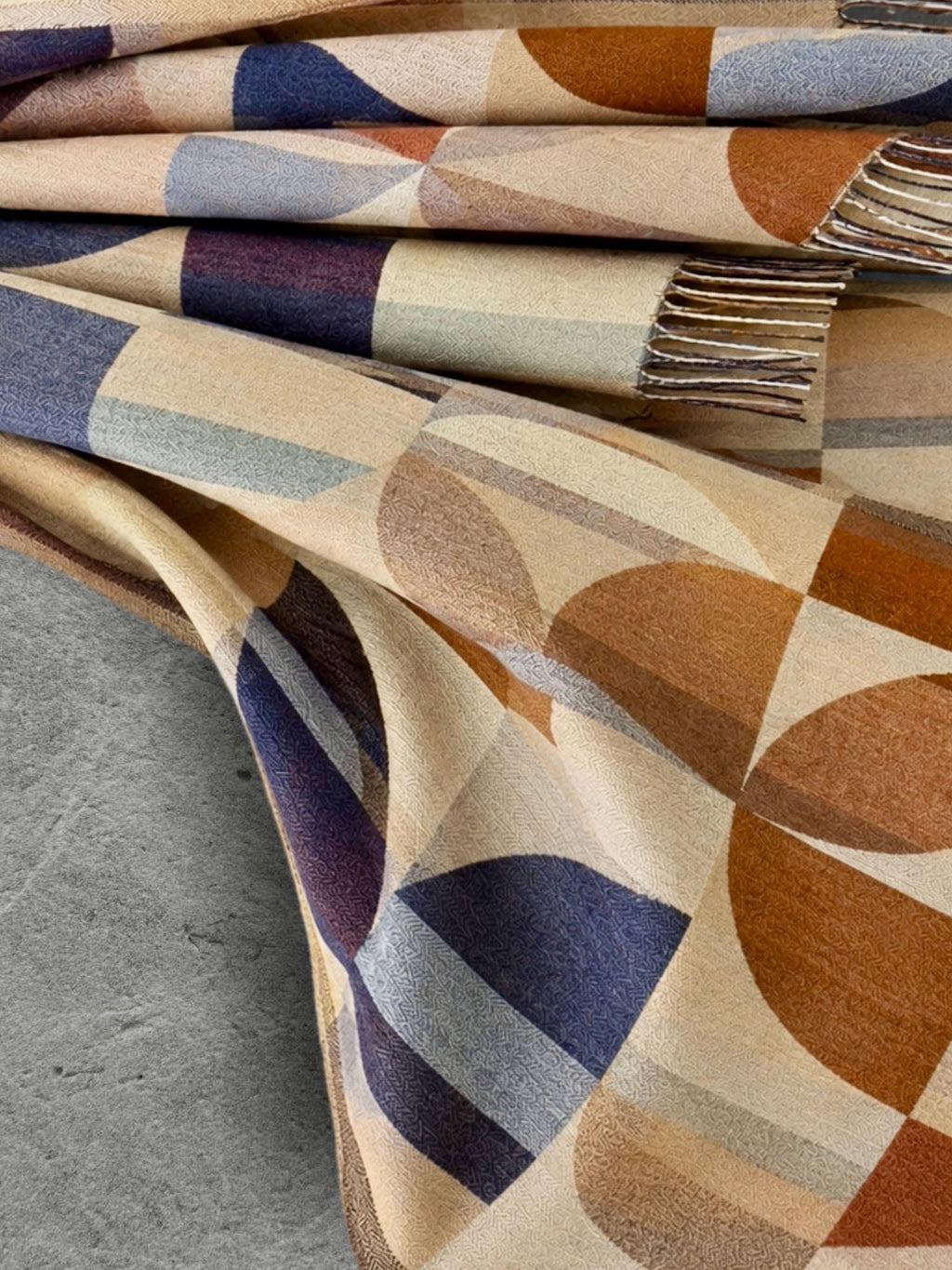 Beige Blue Retro Modernist Winter Scarf, Arc Mosaic Design Wrap, Cozy Shawl for Women, Thoughtful Gifts for Her
