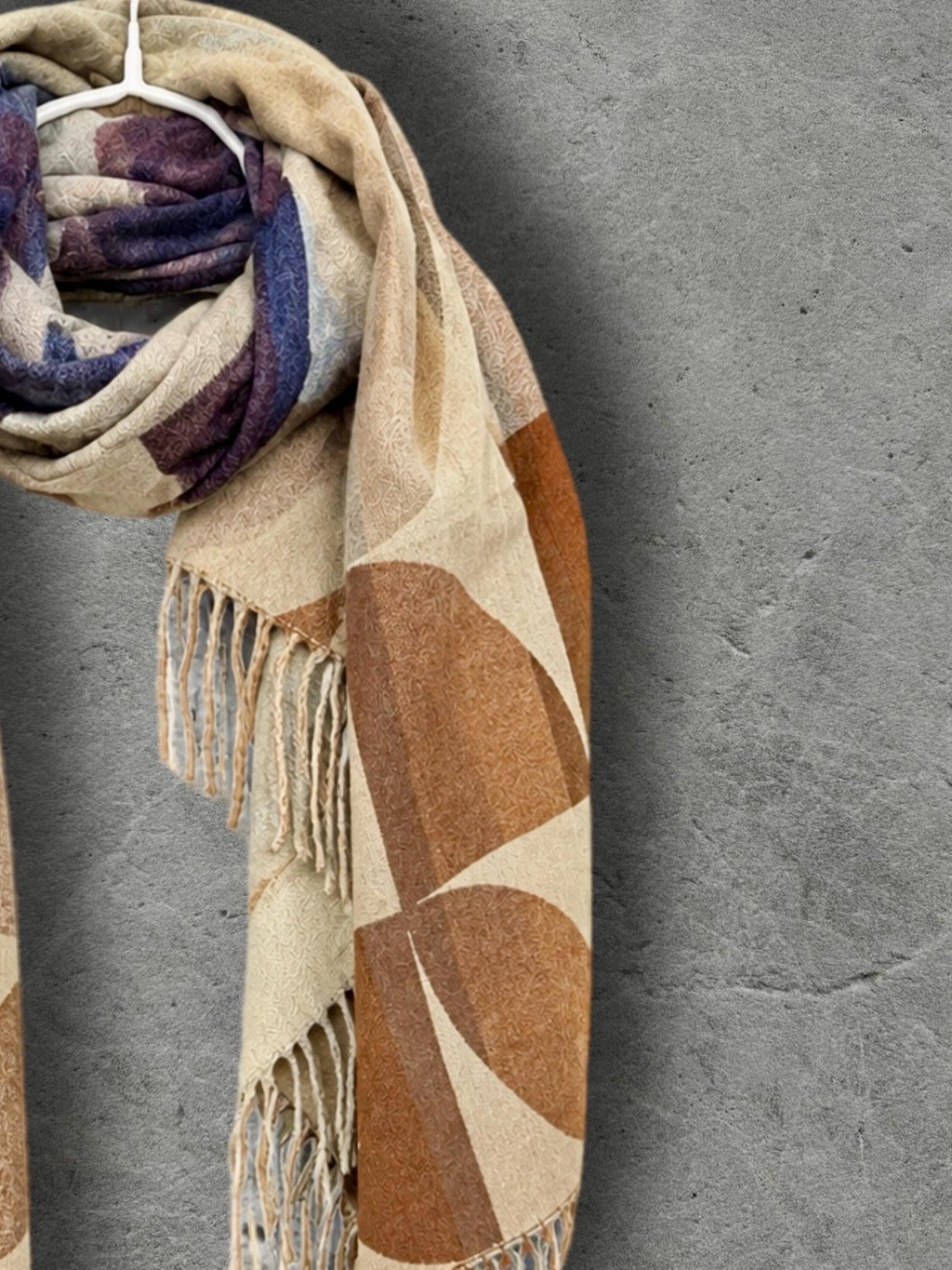 Beige Blue Retro Modernist Winter Scarf, Arc Mosaic Design Wrap, Cozy Shawl for Women, Thoughtful Gifts for Her