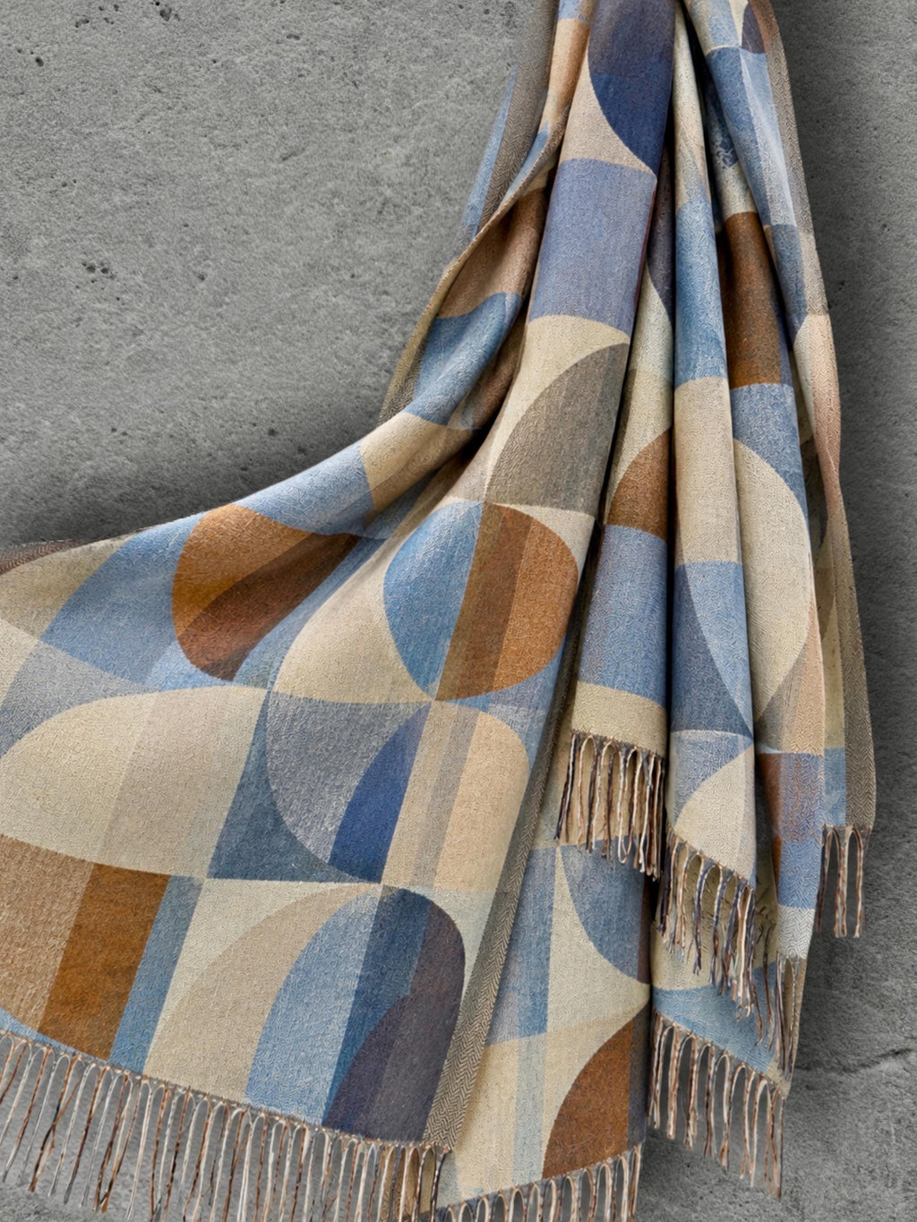 Light Blue Nordic Curved Blocks Pattern Winter Scarf, Reversible Warm Wrap for Women, Ultra Soft Cozy Shawl, Thoughtful Gifts for Her