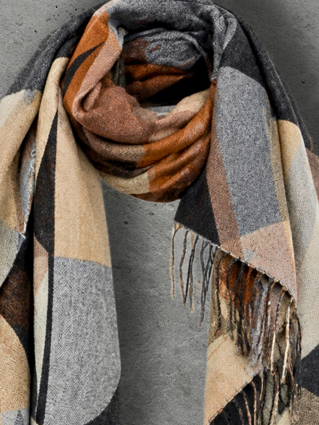 Black Charcoal Art Deco Pattern Winter Scarf, Reversible Shawl for Women, Ultra Soft Cozy Wrap, Thoughtful Gifts For Her
