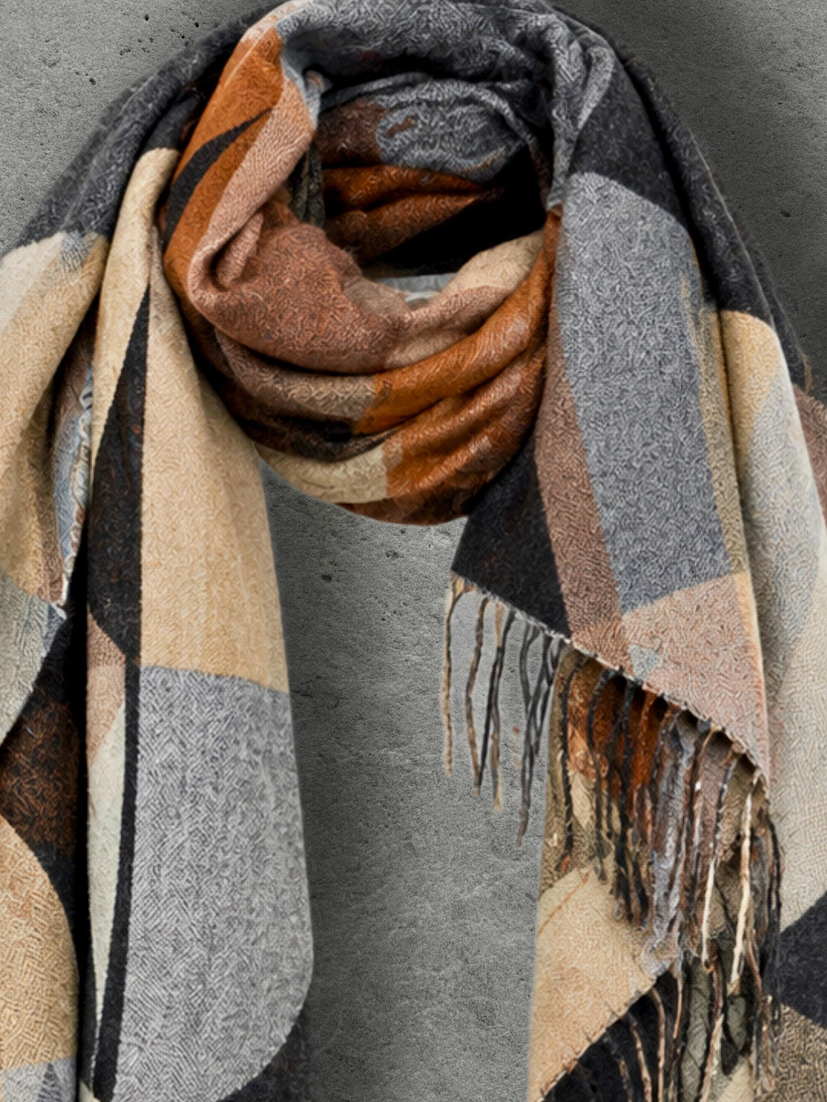 Black Charcoal Art Deco Pattern Winter Scarf, Reversible Shawl for Women, Ultra Soft Cozy Wrap, Thoughtful Gifts For Her