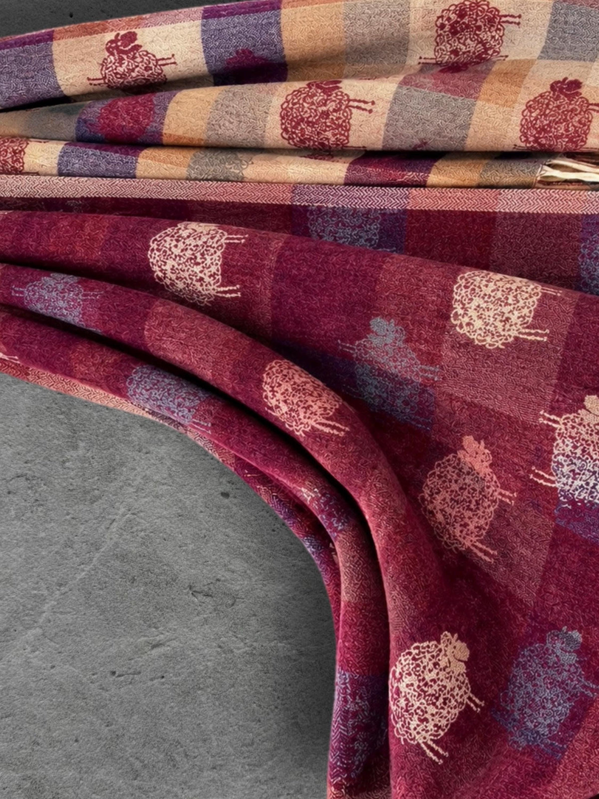 Double Sided Burgundy Sheep Reversible Winter Scarf, Berry Red Wrap for Women, Animal Lover Shawl, Cosy Gifts for Her