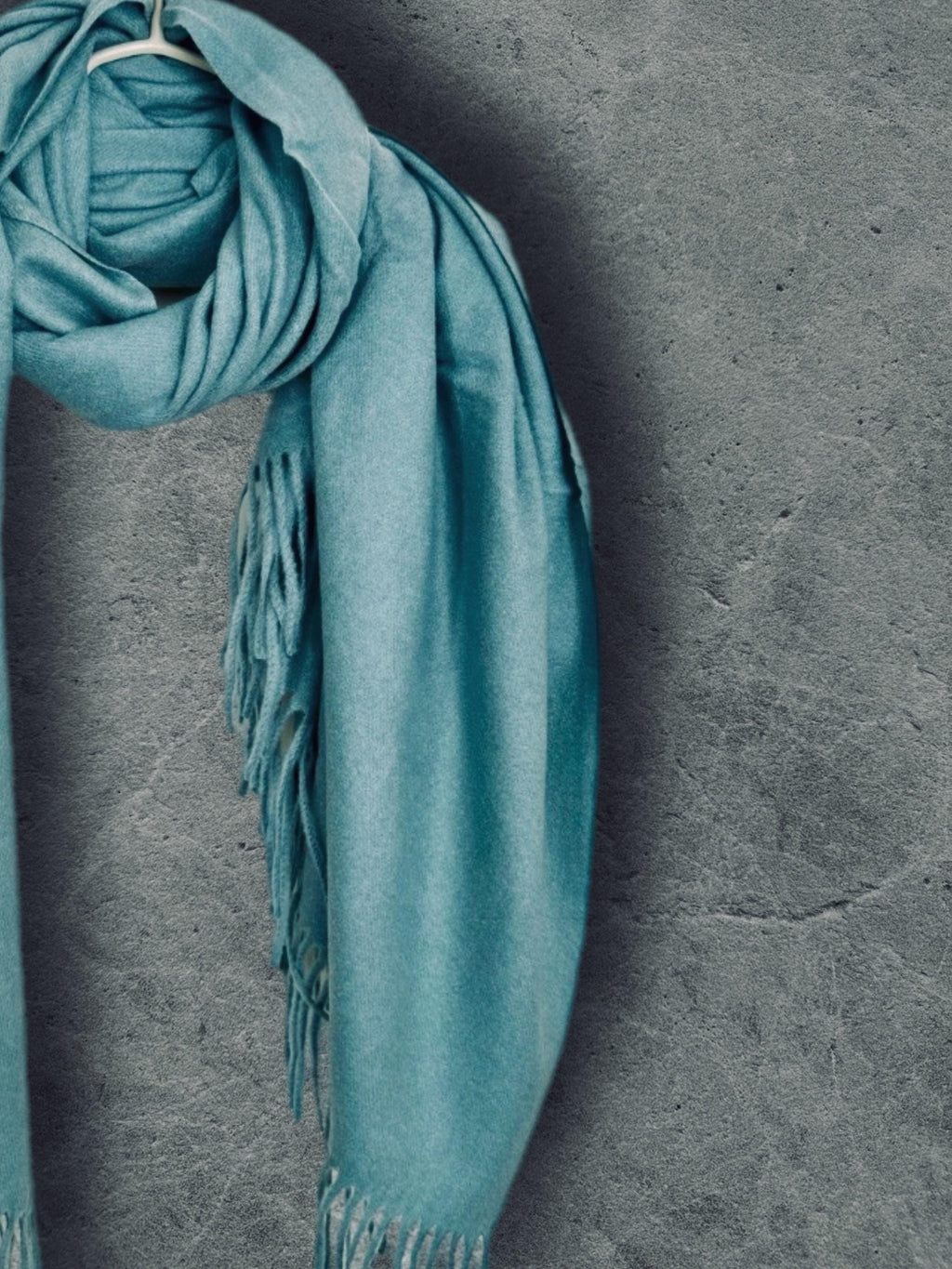 Teal Blue Winter Scarf, Ultra Soft Plain Wrap, Unisex Fringed Shawl, Warm Gifts for Him Her