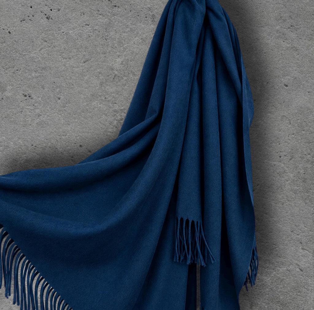 Navy Blue Winter Scarf, Classic Plain Shawl, Ultra Soft Unisex Wrap with Fringe, Warm Gifts for Him and Her