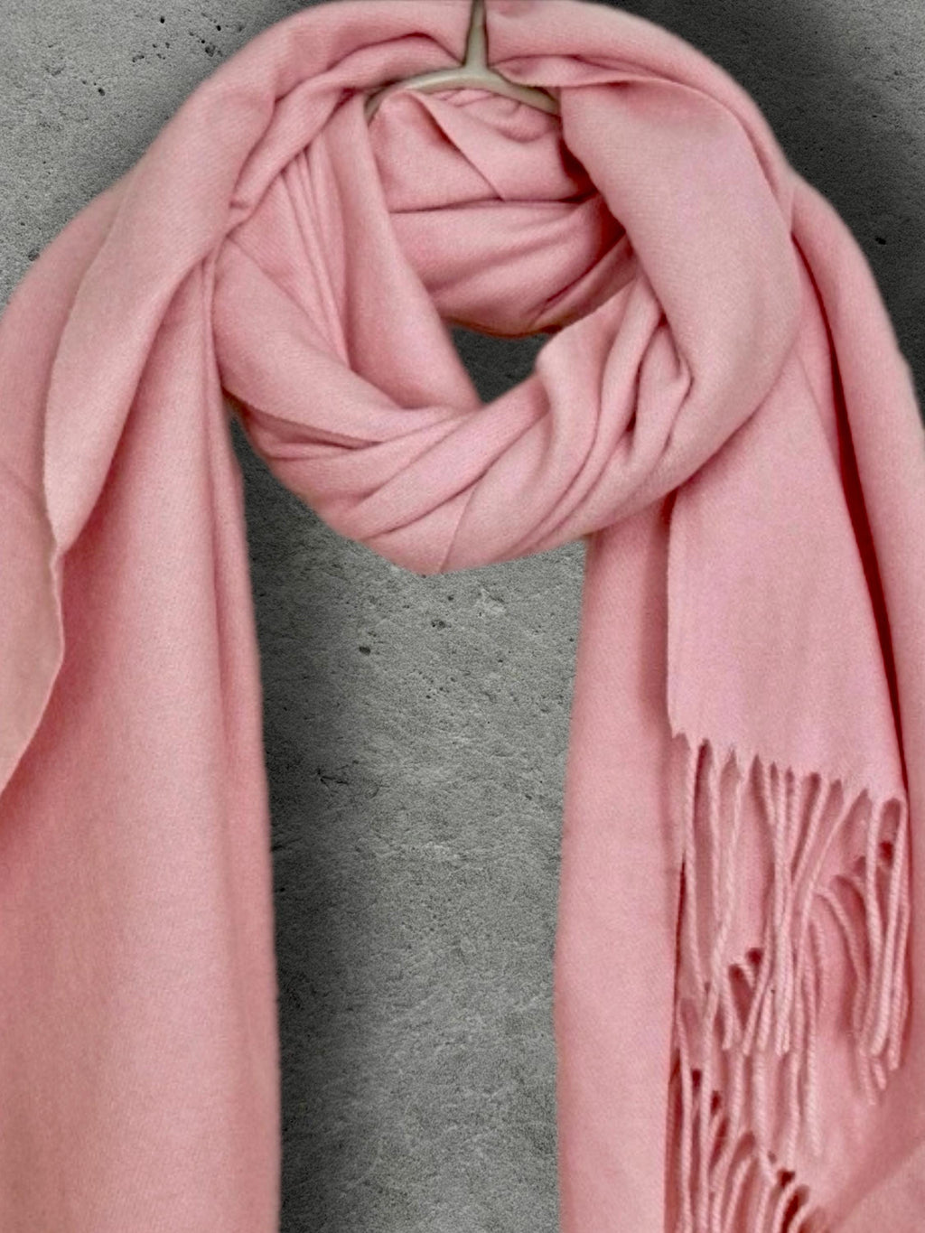 Blush Pink Winter Scarf, Ultra Soft Plain Shawl, Cosy Fringed Wrap for Women, Warm Gifts for Her