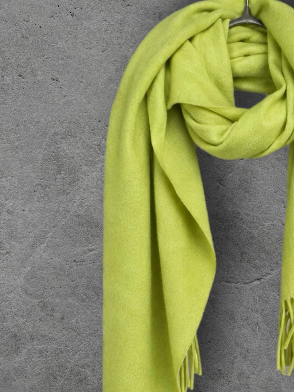 Lime Green Winter Scarf, Ultra Soft Fringed Shawl for Women, Bright Plain Warm Wrap, Cozy Gifts for Her
