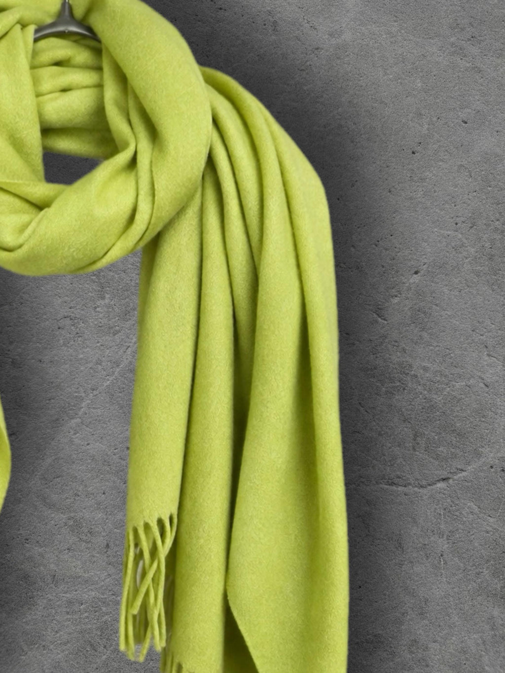 Lime Green Winter Scarf, Ultra Soft Fringed Shawl for Women, Bright Plain Warm Wrap, Cozy Gifts for Her