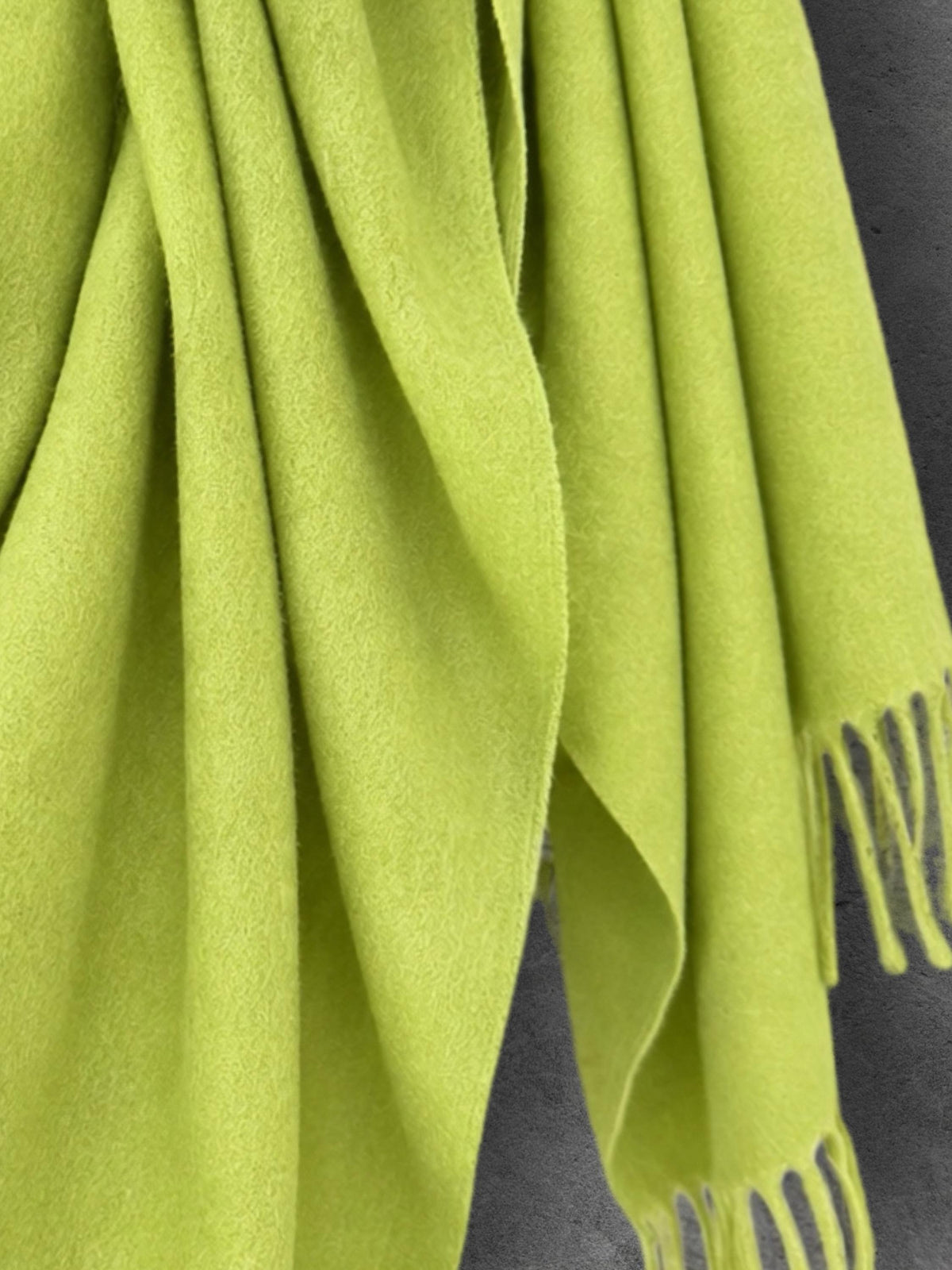 Lime Green Winter Scarf, Ultra Soft Fringed Shawl for Women, Bright Plain Warm Wrap, Cozy Gifts for Her