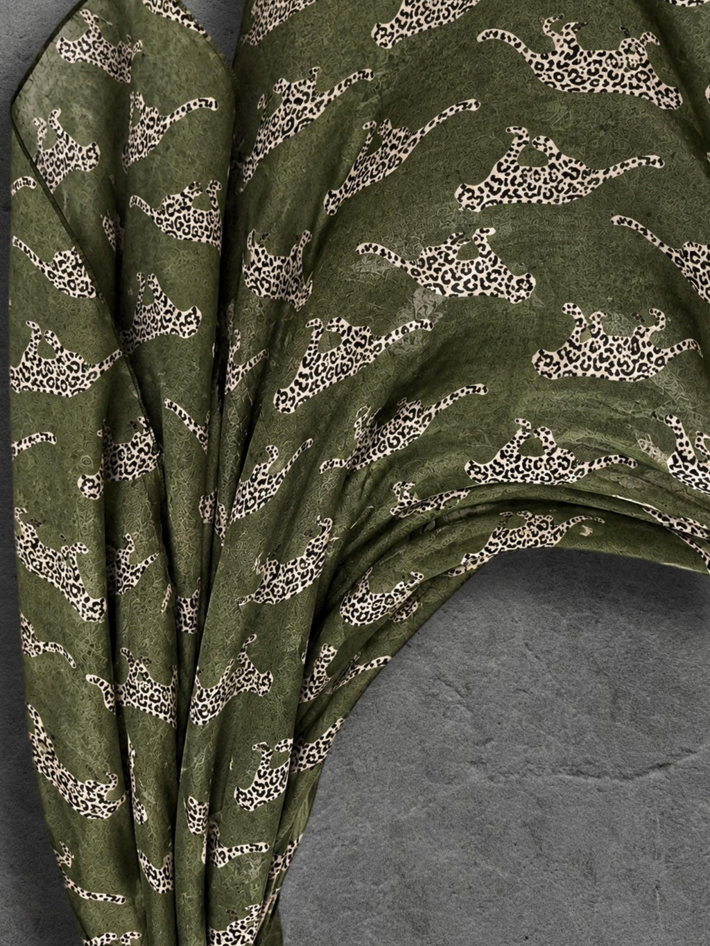 Olive Green Leopard Print Scarf, Lightweight Autumn Wrap, Animal Motif Shawl for Women, Thoughtful Gifts for Her