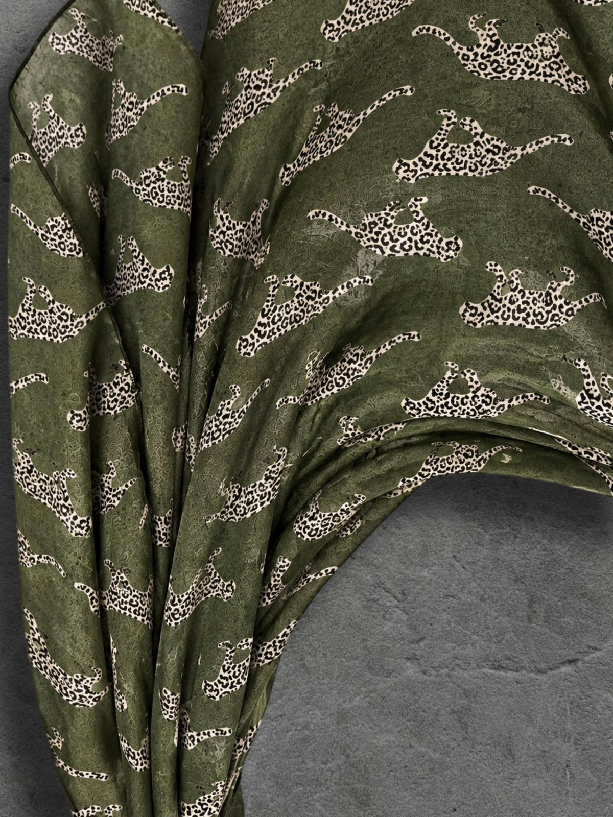 Olive Green Leopard Print Scarf, Lightweight Autumn Wrap, Animal Motif Shawl for Women, Thoughtful Gifts for Her