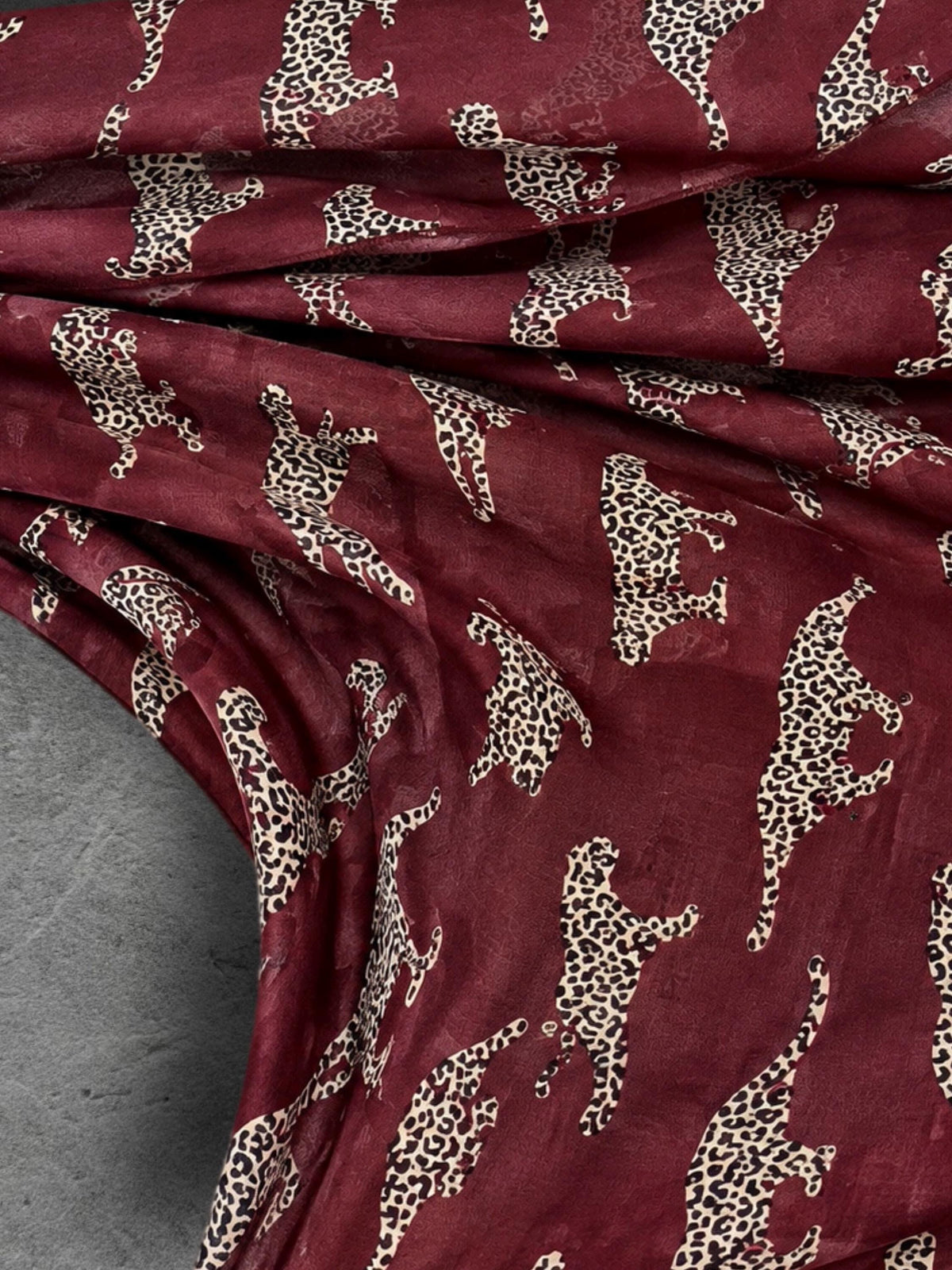 Burgundy Leopard Print Scarf, Lightweight Autumn Shawl, Wine Red Animal Motif Wrap, Ideal Gifts for Her