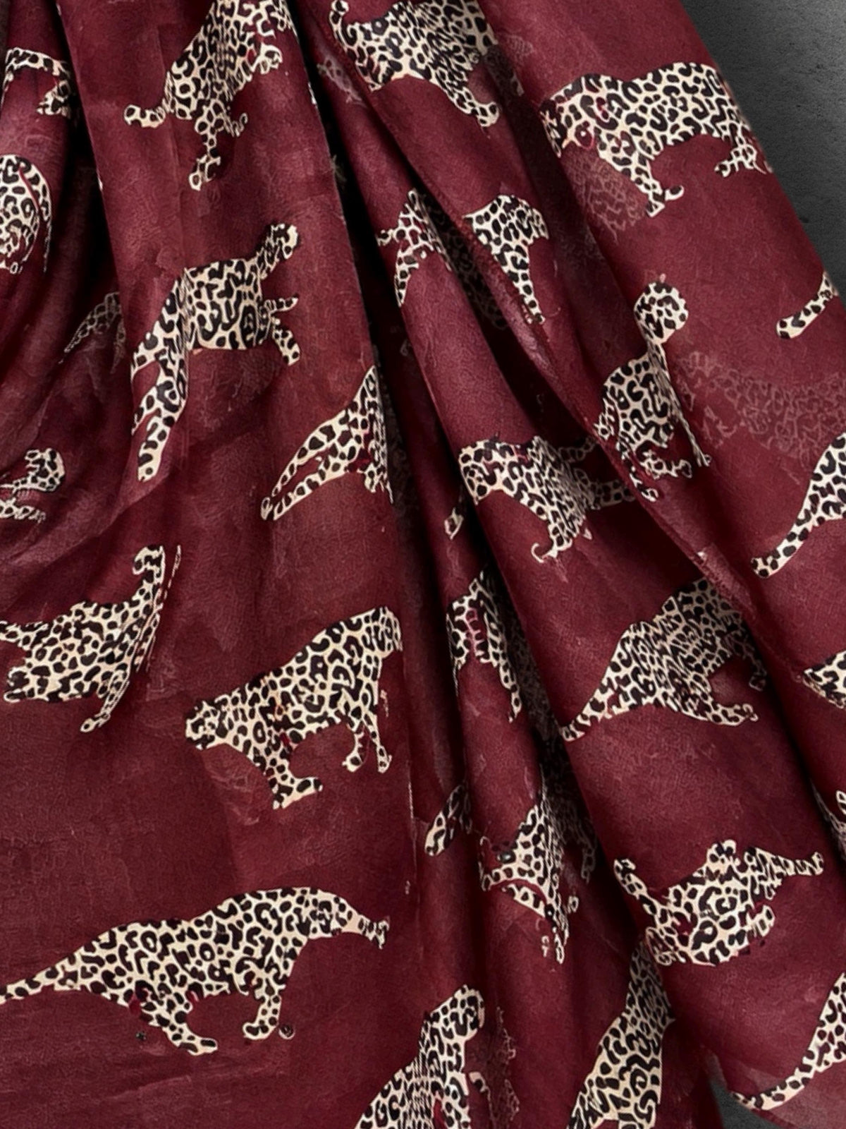Burgundy Leopard Print Scarf, Lightweight Autumn Shawl, Wine Red Animal Motif Wrap, Ideal Gifts for Her