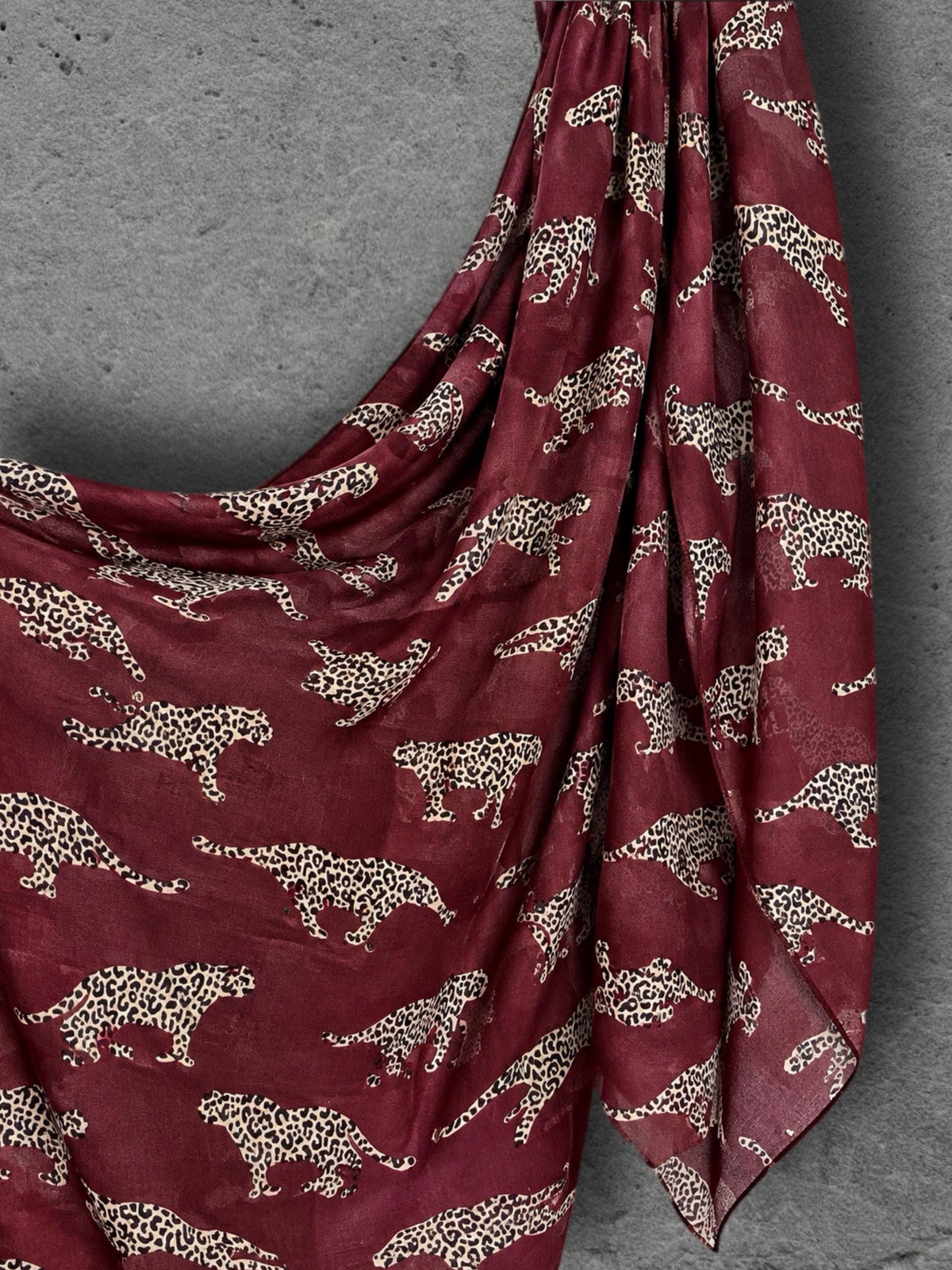 Burgundy Leopard Print Scarf, Lightweight Autumn Shawl, Wine Red Animal Motif Wrap, Ideal Gifts for Her