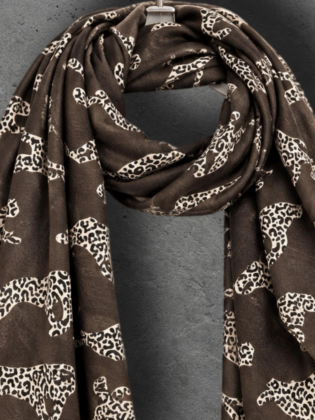 Chocolate Brown Leopard Print Scarf, Lightweight Autumn Wrap, Neutral Animal Motif Shawl, Great Gifts for Her