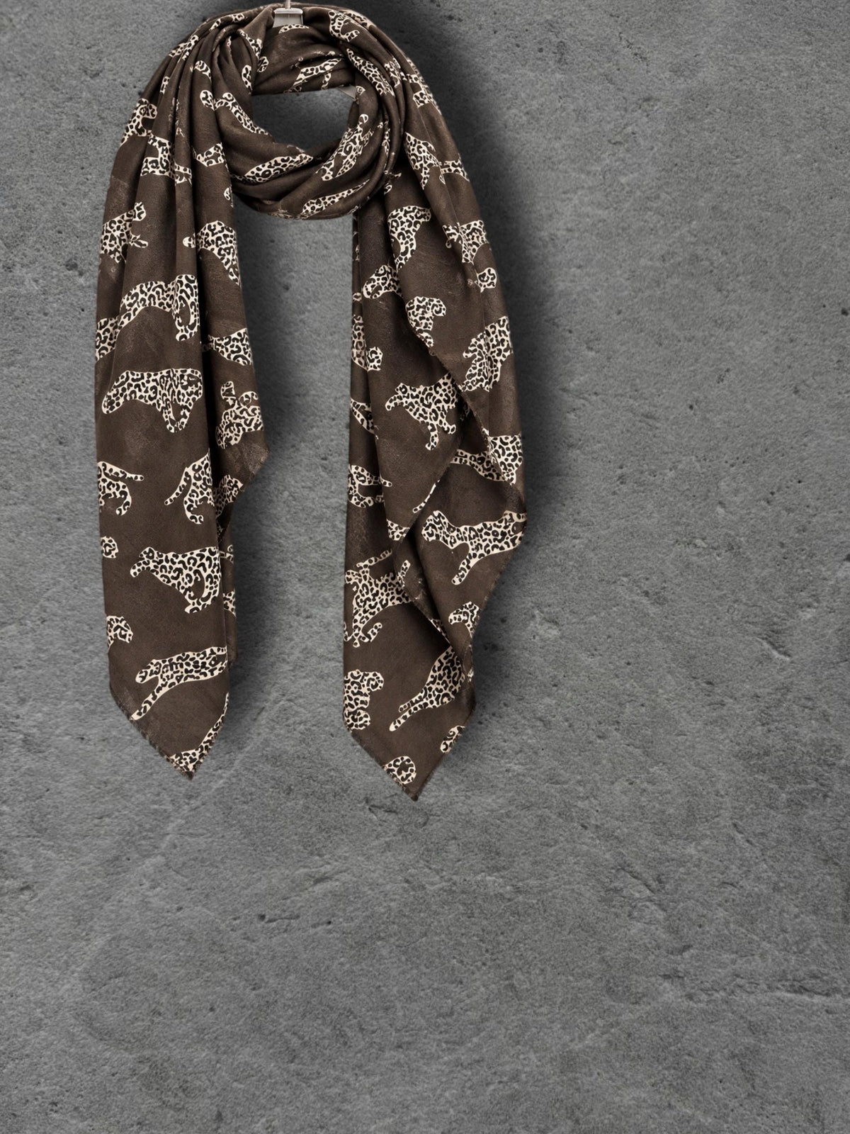 Chocolate Brown Leopard Print Scarf, Lightweight Autumn Wrap, Neutral Animal Motif Shawl, Great Gifts for Her
