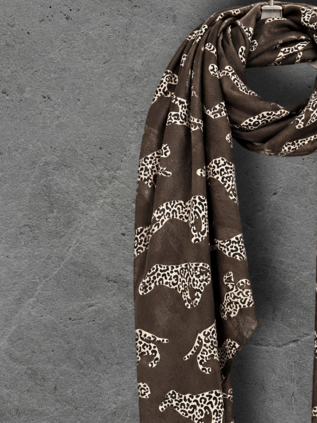 Chocolate Brown Leopard Print Scarf, Lightweight Autumn Wrap, Neutral Animal Motif Shawl, Great Gifts for Her