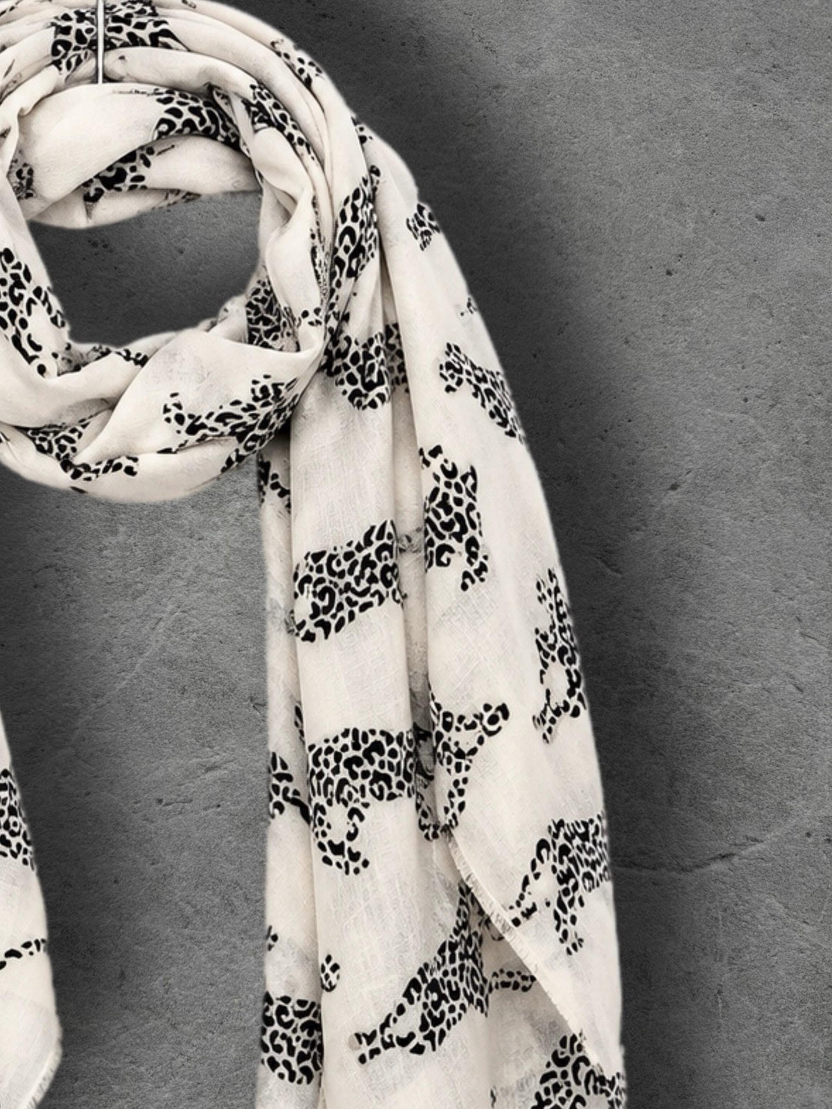 Ivory White Leopard Print Scarf, Lightweight Autumn Shawl, Animal Motif Wrap for Women, Thoughtful Gift for Her