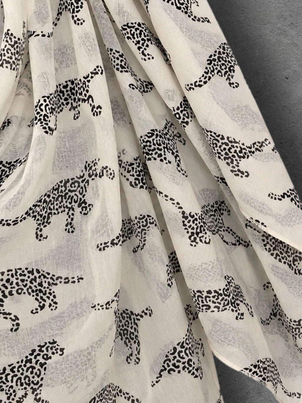 Ivory White Leopard Print Scarf, Lightweight Autumn Shawl, Animal Motif Wrap for Women, Thoughtful Gift for Her