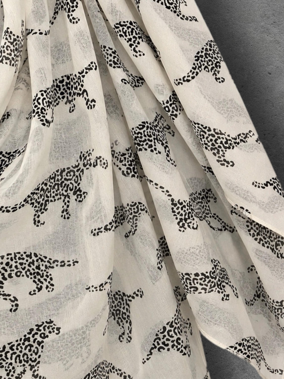 Ivory White Leopard Print Scarf, Lightweight Autumn Shawl, Animal Motif Wrap for Women, Thoughtful Gift for Her