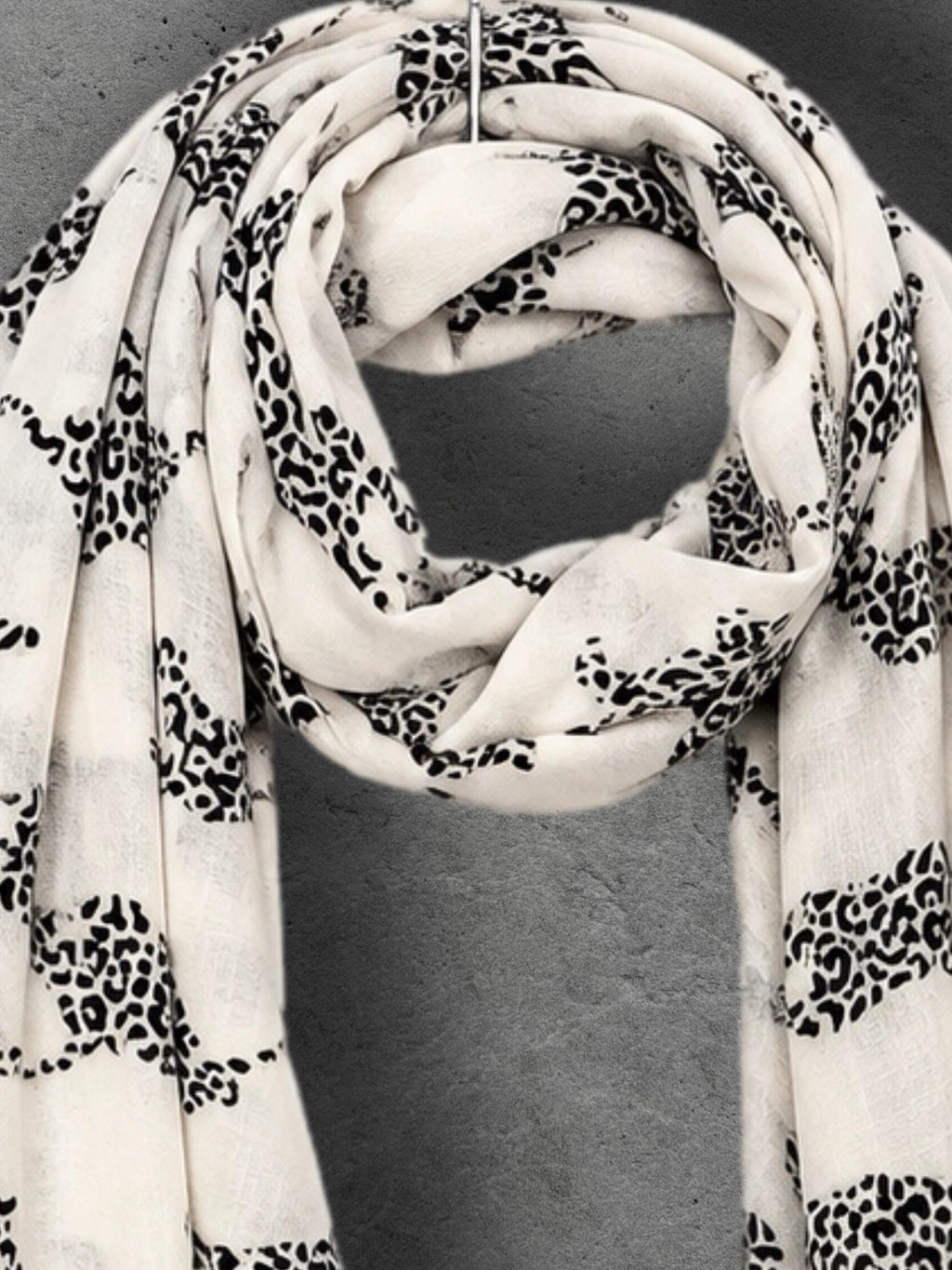 Ivory White Leopard Print Scarf, Lightweight Autumn Shawl, Animal Motif Wrap for Women, Thoughtful Gift for Her