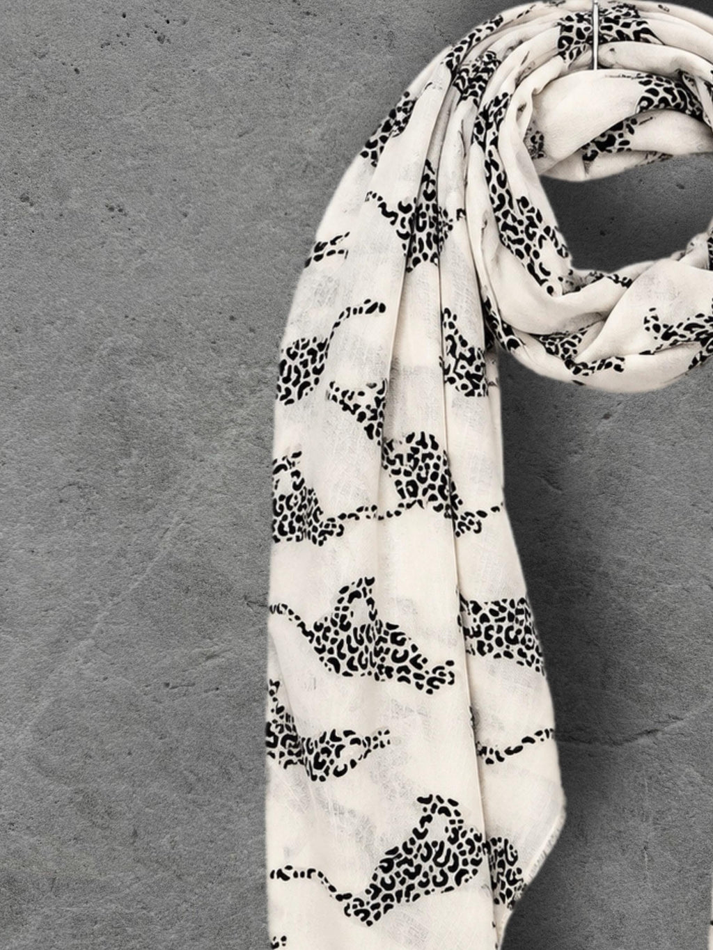 Ivory White Leopard Print Scarf, Lightweight Autumn Shawl, Animal Motif Wrap for Women, Thoughtful Gift for Her