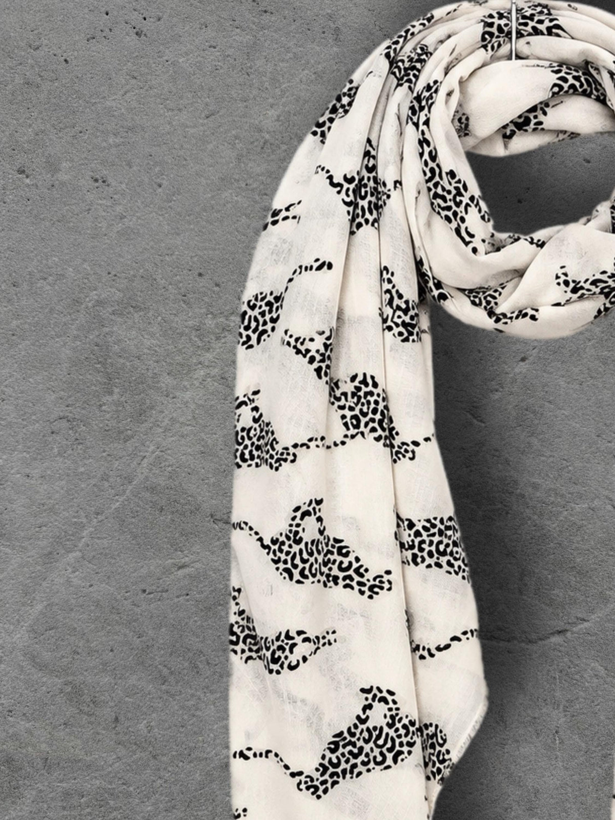 Ivory White Leopard Print Scarf, Lightweight Autumn Shawl, Animal Motif Wrap for Women, Thoughtful Gift for Her