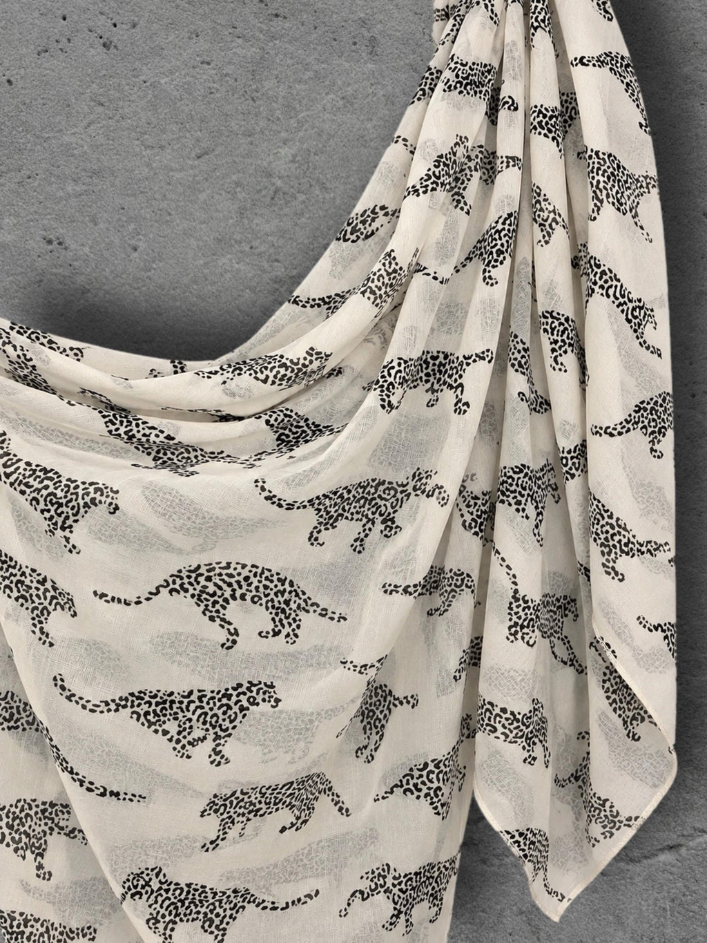 Ivory White Leopard Print Scarf, Lightweight Autumn Shawl, Animal Motif Wrap for Women, Thoughtful Gift for Her