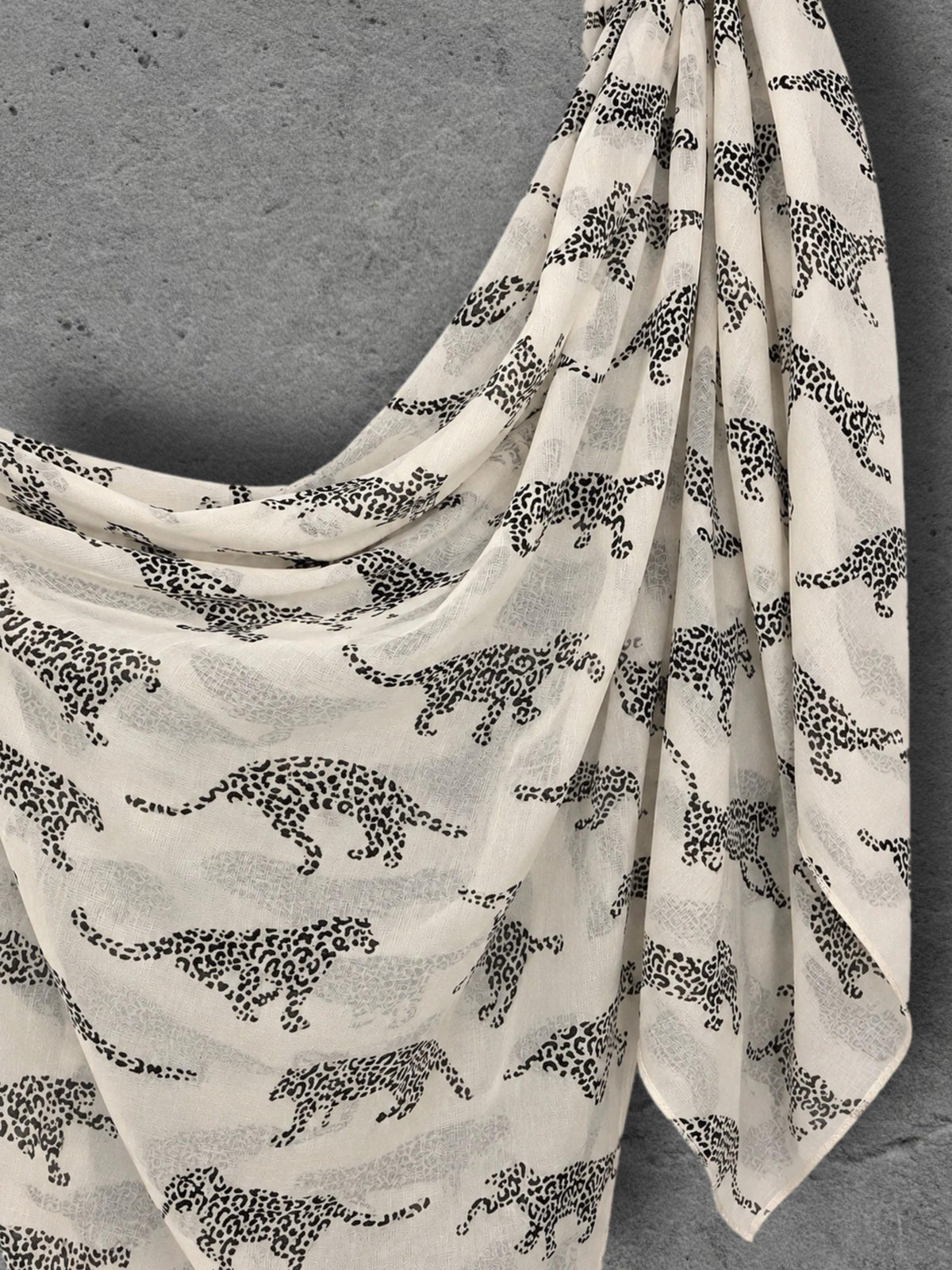 Ivory White Leopard Print Scarf, Lightweight Autumn Shawl, Animal Motif Wrap for Women, Thoughtful Gift for Her