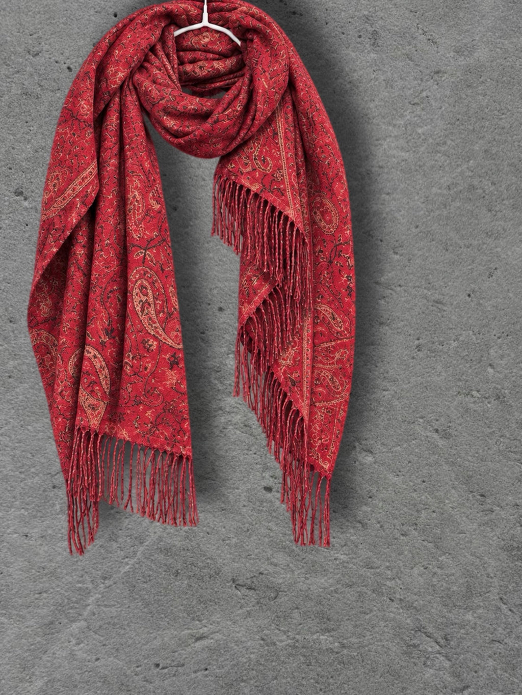 Red Paisley Reversible Winter Scarf, Bohemian Wrap Vintage Ornamental Shawl, Soft Warm Women Gift