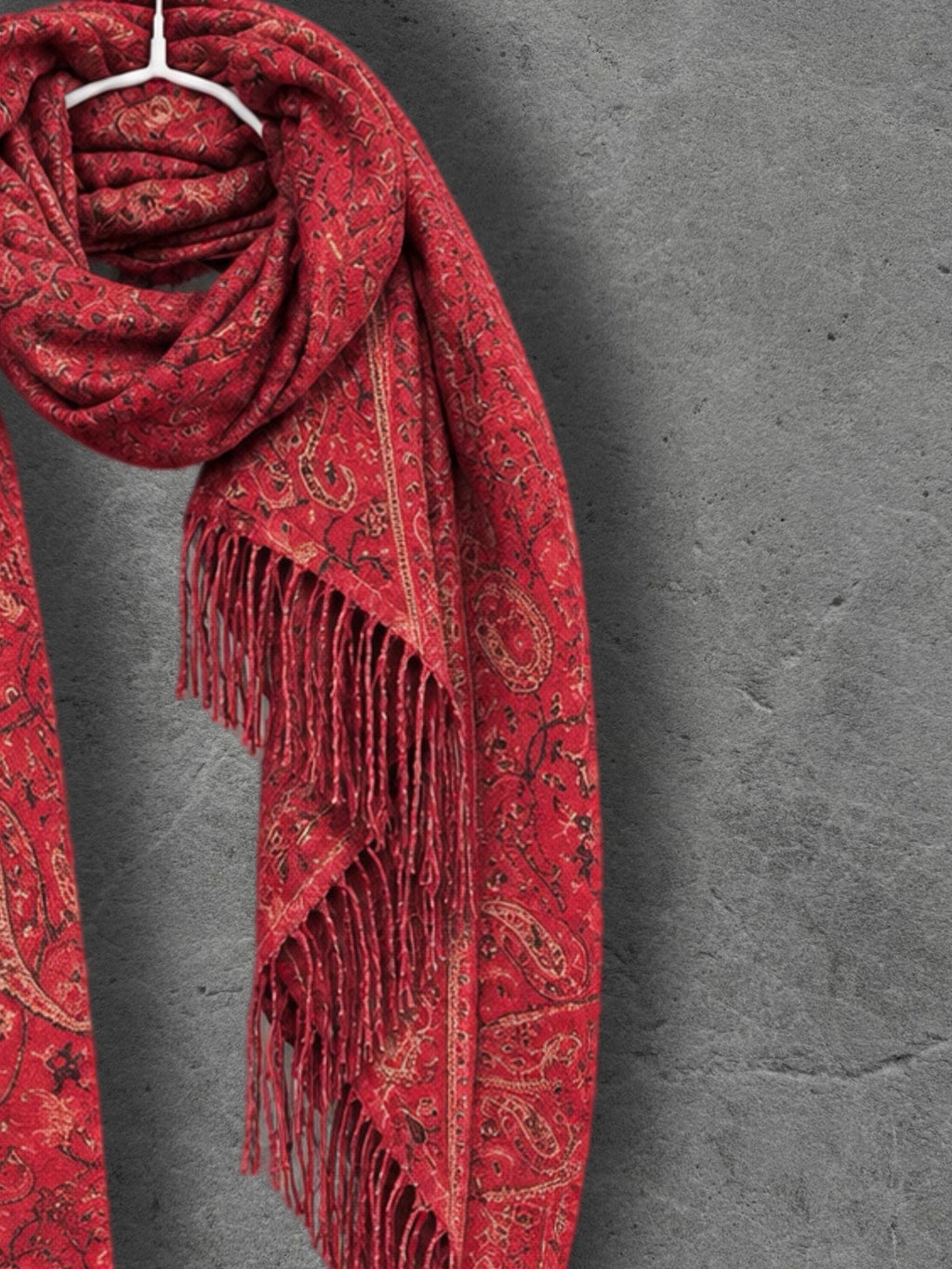 Red Paisley Reversible Winter Scarf, Bohemian Wrap Vintage Ornamental Shawl, Soft Warm Women Gift