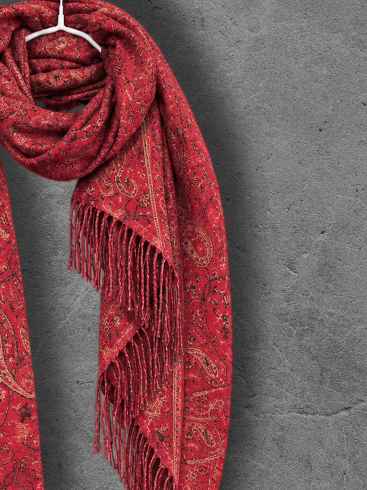 Red Paisley Reversible Winter Scarf, Bohemian Wrap Vintage Ornamental Shawl, Soft Warm Women Gift