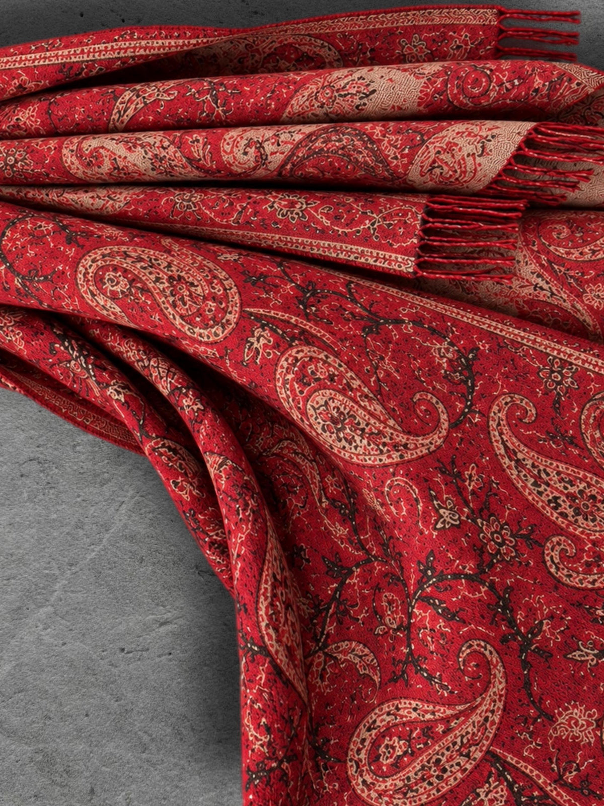 Red Paisley Reversible Winter Scarf, Bohemian Wrap Vintage Ornamental Shawl, Soft Warm Women Gift