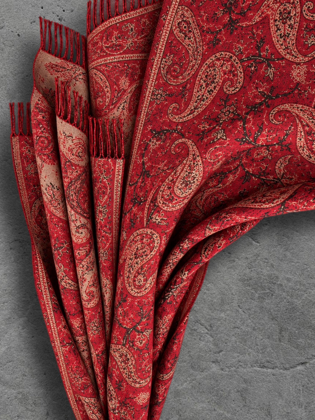 Red Paisley Reversible Winter Scarf, Bohemian Wrap Vintage Ornamental Shawl, Soft Warm Women Gift