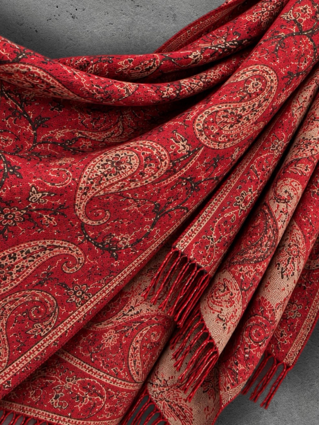 Red Paisley Reversible Winter Scarf, Bohemian Wrap Vintage Ornamental Shawl, Soft Warm Women Gift